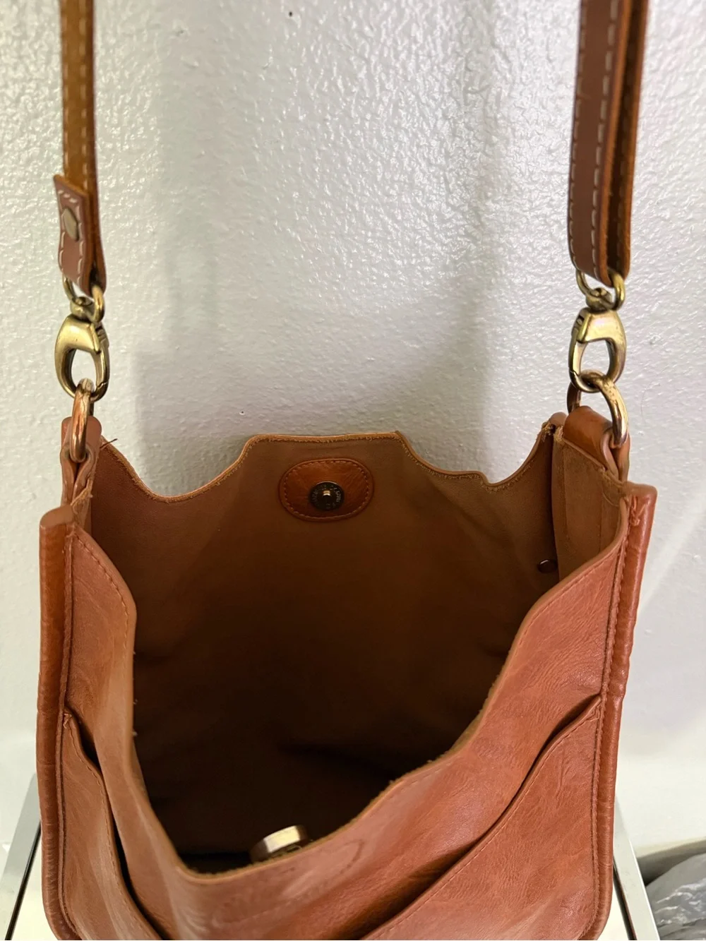 Ah!dorned Tan Studded Hobo Crossbody Bag